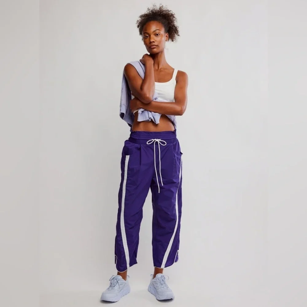 Free People Purple Track Joggers with White Stripe